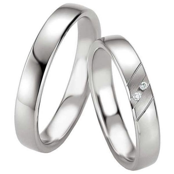 Samboerringer i sølv, 4 mm, 2mm tykk med 2 diamant 0,02ct - 4808085