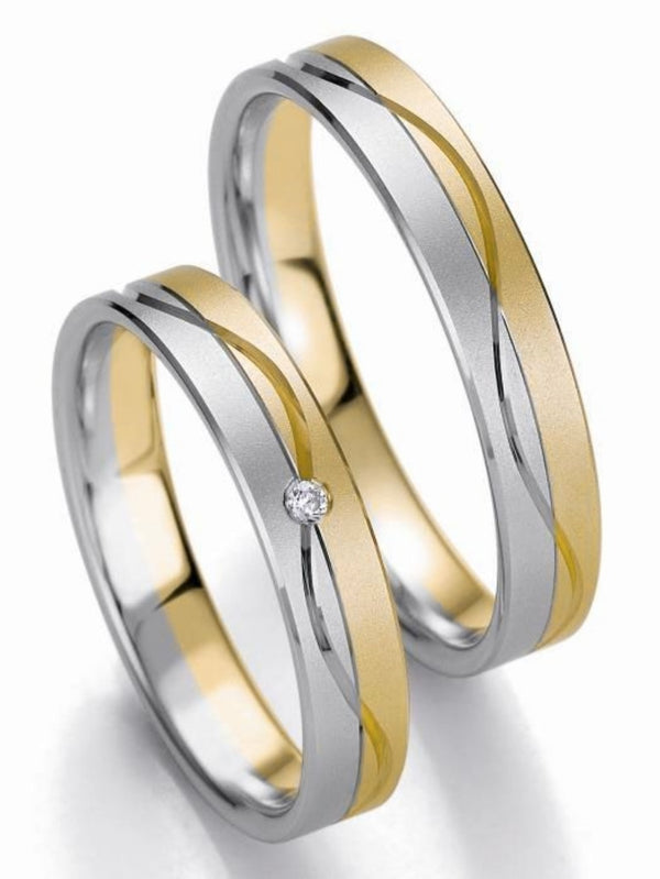 Gifteringer i hvitt og gult gull 14 kt, 4 mm. Slim line - 48071350