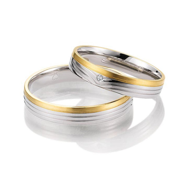 Gifteringer i hvitt og gult gull 14 kt, 4 mm. Smart line - 4807101