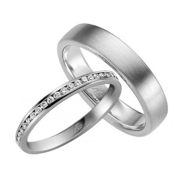 Gifteringer i hvitt gull 14 kt, 2.1 mm & 5 mm. GERSTNER - 129731