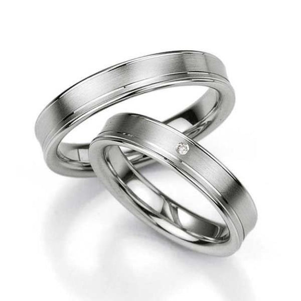 Samboerringer i sølv, 4.5 mm, 2,1 mm tykk med diamant 0,01ct - 4808019
