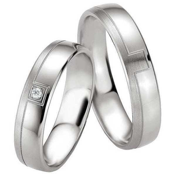 Samboerringer i sølv, 5 mm, 1,8 mm tykk med 2 diamant 0,01ct - 4808089