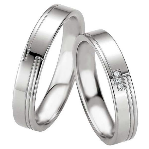 Samboerringer i sølv, 4.5 mm, 2 mm tykk med 3 diamant 0,017ct - 4808067
