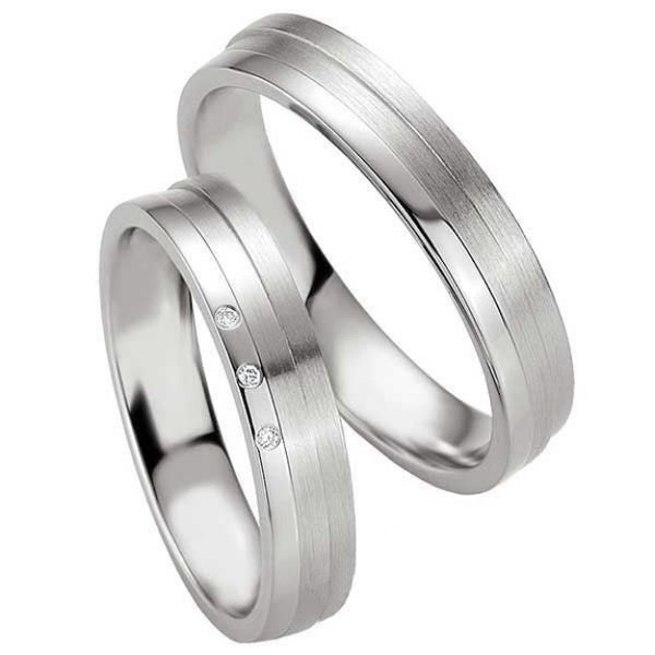 Samboerringer i sølv, 4.5 mm, 2mm tykk med 3 diamant 0,017ct - 4808077