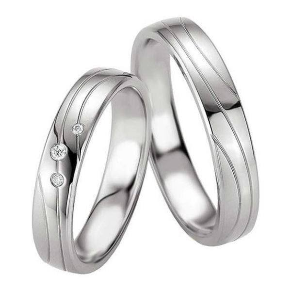 Samboerringer i sølv, 4.5 mm, 2 mm tykk med 3 diamant 0,02ct - 4808071