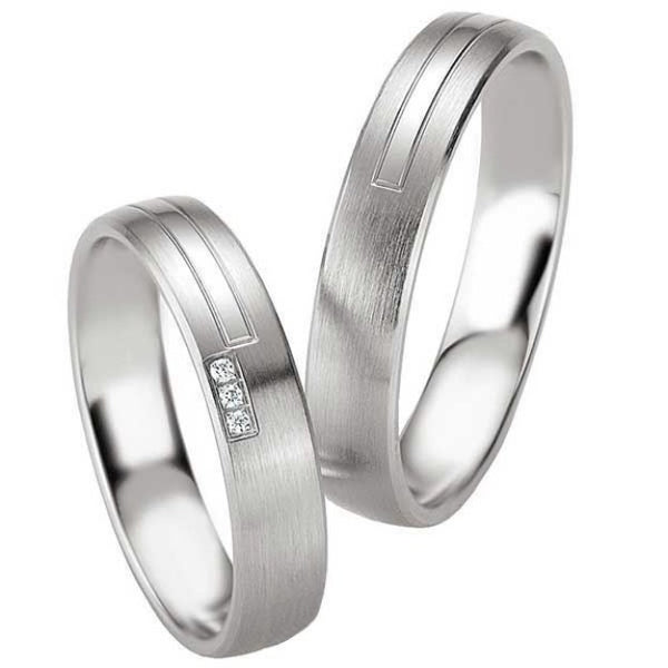 Samboerringer i sølv, 4.5 mm, 1,7 mm tykk med 3 diamant 0,017 ct - 4808087