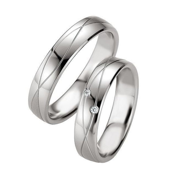 Samboerringer i sølv, 5 mm, 2 mm tykk med 2 diamant 0,02ct - 4808075
