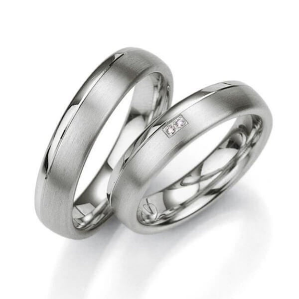 Samboerringer i sølv, 5 mm, 2.1 mm tykk med 2 diamanter 0,013ct - 4808021